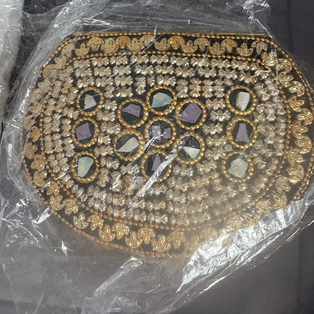 Mosaic Embellished Clutch - Purple and Gold